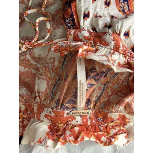 Free People Orange Cream Magic Mystery Bell Sleeve Button Down Shirt Sz Small - Picture 4 of 5